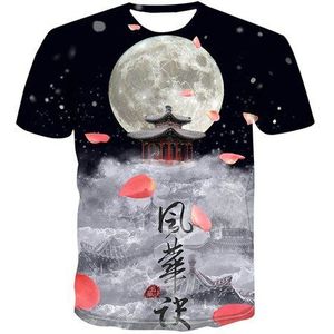 Retro Chinese Stijl Mannen Tee Shirt 3D Afdrukken Pavilion Mid-Herfst Festival Maan Waardering Cultuur T-shirt Toevallige Sweater