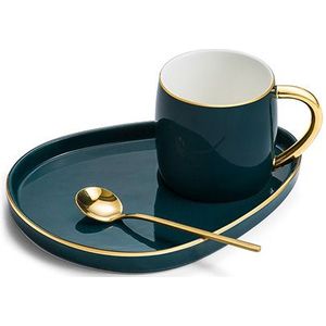 Japanse stijl luxe Keramische cup met Plaat Creatieve goud koffie mok snack schotel set eenvoudige Engels afternoon tea cup met lepel