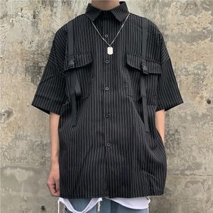 Heren Shirts Casual Slim Fit Stripped Shirt Button Up Korte Mouwen Blouse Zwart Herenkleding Streetwear Zomer Gothic Top m-XL