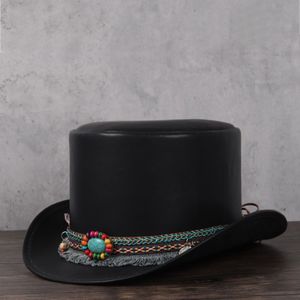 100% Lederen Vrouwen Top Hoed President Kwastje Fedora Hoed Dame Magic Steampunk Cosplay Party Caps Dropshiping 3 Maat 13Cm