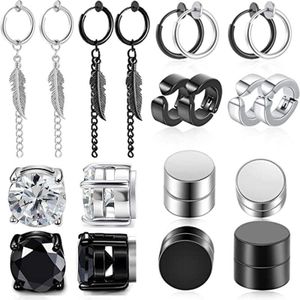 10 Pairs Niet-Geperforeerde Magnetische Stud Oorbellen Rvs Non-Geperforeerde Veer Kruis Opknoping Scharnierende Earring Clips Unisex