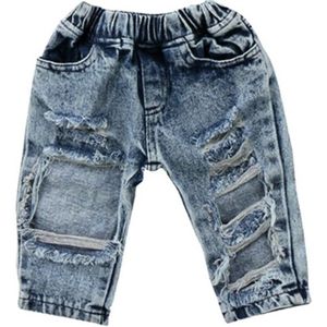 Mode Kinderen Meisjes Patch Denim Broek Stretch Elastische Broek Jeans Ripped Kleding Patch