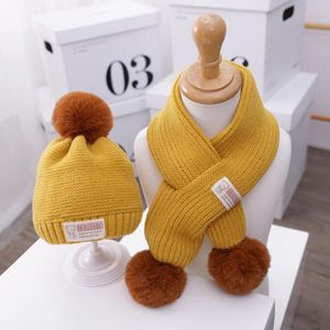 Doitbest 1 Tot 4 Jaar Oude Baby Kids Beanie Sets Haar Bal Effen Kleur 2 Stuks Jongens Meisjes Winter Gebreide muts Sjaal Set