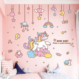 Cartoon Leuke Eenhoorn Muursticker Decoratie Nursery Kid 'S Room Decor Diy Wallpapers Baby Meisjes Slaapkamer Roze Layout Muurschildering Decals