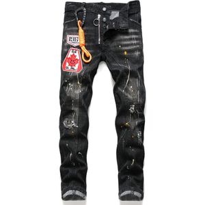 Mannen Skinny Jeans Stretch Gedrukt Ripped Black Jeans Voor Mannen Verf Broek Kleding Streetwear Lente Herfst Winter Hip Hop