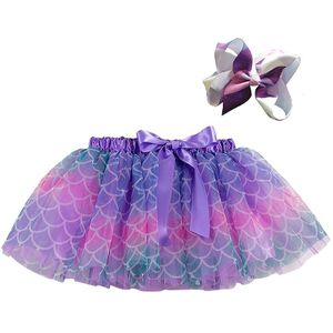 2022 2-11Y Kinderen Baby Meisjes Prinses Tutu Rok Kids Meisjes Party Dance Ballet Kostuum Splice Rainbow Tulle Rok + haarspeld