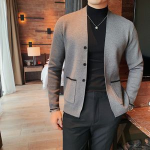 Borduurwerk Gebreide Vest Mannen Herfst Lange Mouw Slim Fit Trui Jas Business Casual Sweatercoat Streetwear Mannen Kleding