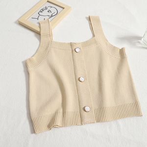 Parel Dagboek Single-Breasted Breien Sling Effen Kleur Tops Lente Zomer Stijl Slanke All-Match Vest Top vrouwen Kleding