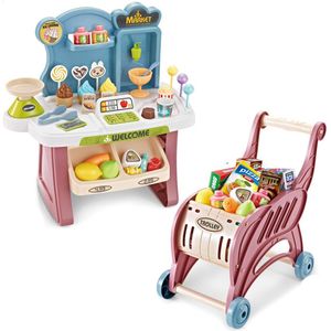 38Pcs Kinderen Supermarkt Pretend Play Winkelwagen Voedingsmiddelen Speelgoed Met Geluid En Licht Voor Kinderen Educatief Speelgoed