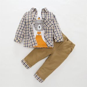 Zafille Baby Jongens Pakken Katoen 3Pcs Plaid Shirts + Beer T-shirt + Broek Outfits Voor Jongen Kleding set Peuter Jongen Pak