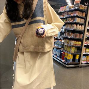 Trui Vest Vrouwen Patchwork Korte Stijl Harajuku V-hals Leisure Mouwloze Alle-Match Jumper Zoete Studenten Streetwear All-Match