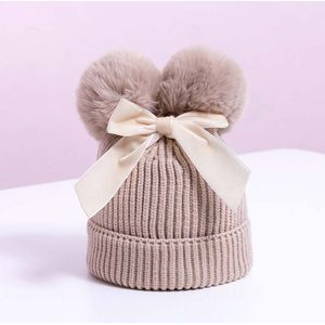 Leuke Thicken Winter Warm Hoeden Voor Kinderen Met Dubbele Pompom Strik Gebreide Caps Beanie Soft Meisjes Jongens Outdoor Hoed Motorkap