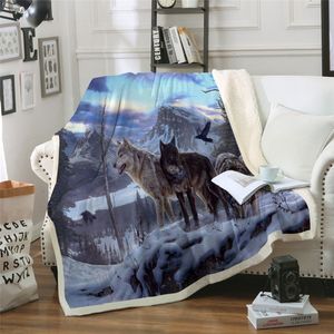 3D Deken Sneeuw Wolf Pluche Gooi Sofa Noble Sprei Bed Dekens