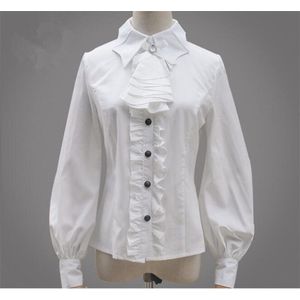 Gothic Vintage Lolita Blouse Zwart/Wit Lange Mouw Met Bat Wing Verstoorde Kraag B317