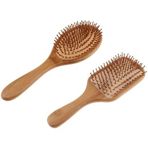 2 Vormen Vierkante Ovale Natuurlijke Bamboe Paddle Haarborstel Scalp Massage Anti Statische Cushioned Borstel Kam Voor Vrouwen Mannen
