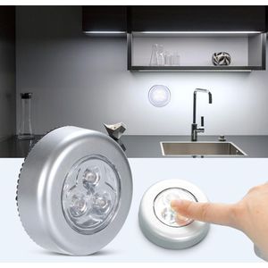 3Pcs 3 Leds Zilveren Kast Kast Lamp Batterij Aangedreven Draadloze Stick Tap Touch Push Security Keuken Slaapkamer Nachtlampje