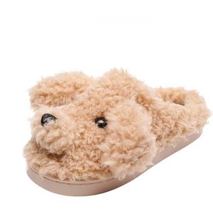 Vrouw Slippers Winter Thuis Schoenen Mode Cartoon Teddy Hond Faux Fur Waterdichte Zwart Beige Oranje Grote Maat 41 Harige