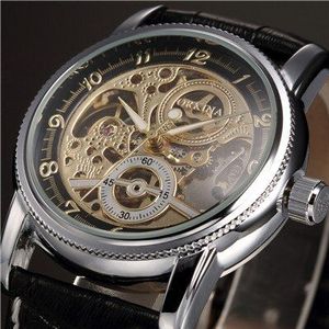 Mannen Horloges Luxe Golden Skeleton Mechanische Steampunk Mannelijke Klok Automatische Horloge Lederen Band Herren Horloges