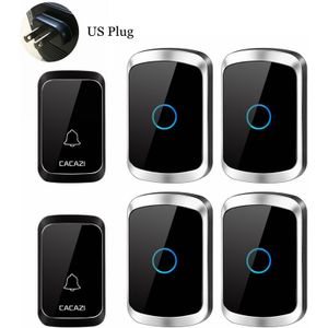 Cacazi Intelligente Waterdichte Draadloze Deurbel 1 Knop 4 Ontvanger Us Eu Uk Plug Home Led Light Batterij Deurbel Chime