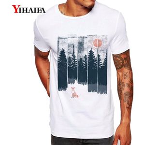 3D Gedrukt Hipster Mannen T-shirt Slim Fit Grafische Tee Funny Fox Forest Tree Gym Print T-shirts Casual Wit tops