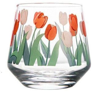 390Ml Japan En Zuid-korea Ins Handgeschilderde Tulp Bloem Glazen Beker Huishoudelijke Hittebestendig Drinkbeker grote Buik Mousse Cup