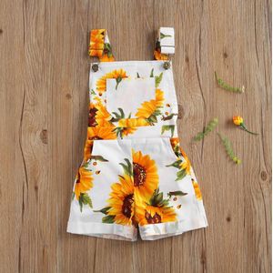 Kinderen Meisje Broek Kinderen Overalls Zonnebloem Print Backless Jarretel Shorts Met Zakken Voor Party Fotografie