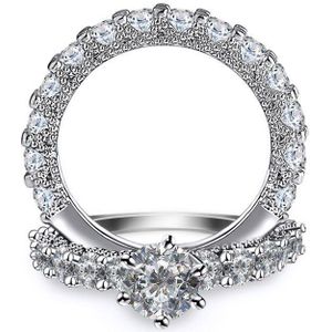 Crystal Vrouwelijke Zirkoon Wedding Ring Set Mode 925 Zilveren Bruids Sets Sieraden Promise Liefde Engagement Ringen Voor Vrouwen