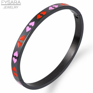 Fysara Dubbele Hart Emaille Armband & Bangles Voor Vrouwen Titanium Staal Charme Manchet Bangle Statement Punk Sieraden Multi-color