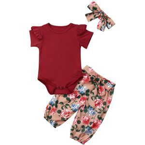 Peuter Kids Baby Meisjes Kleding Set Romper Sunsuit Bloemen Broek Hoofdband 3 Stuks Outfit