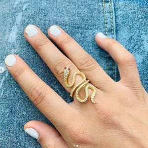 Aangekomen Open Size Lange Snake Ring Rose Goud Kleur Multi Wrap Vrouwen Volledige Vinger Snake Shaped Cz Ring mode-sieraden