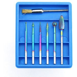 7 stks/set Diamond Carbide Frees Regenboog Nail Boor Borstel Voor Manicure Eletric Machine Bits Burr Nail Art Gereedschap