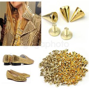 Lot 10 Mm 3/8 ""Gold Spots Cone Schroef Metal Studs Leathercraft Rivet Bullet Spikes Diy Craft Doek Handtas Accessoires