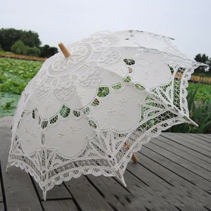 Elegante Kant Paraplu Katoen Borduren Ivoor Battenburg Kanten Parasol Paraplu Bruiloft Paraplu