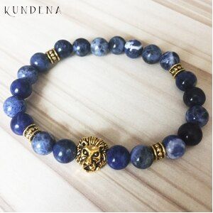 Antieke Gouden Leeuw Armbanden Sodaliet Natuurlijke Blauwe Sodaliet Armband Mens Mala kralen armband voor Unisex