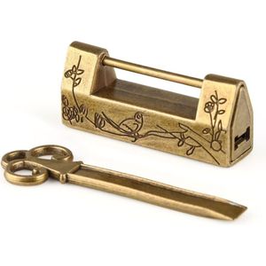 Vintage Chinese Stijl Hangslot in Antiek Bronzen Koper - Horizontaal Mini- slot voor Juwelenkast, Koffers, Kratten en Laden