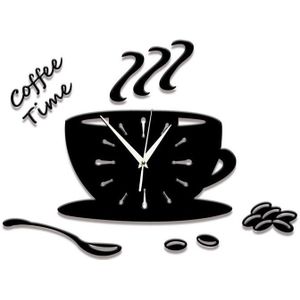 Rood Koffie Cups Klok Muurstickers Modern 3D Diy Acryl Stiker Horloge Horloge Keuken Leisure Plaats Slaapkamer Home Decor