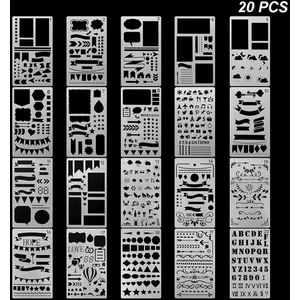 20Pcs Diy Uitgeholde Art Scrapbook Journal Stencils Tekening Sjabloon Notebook Voor Dagboek Briefpapier Craft Plastic Schema Boek