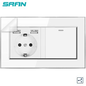 Muur 16A Eu Standaard Multi Way Stopcontact Plug Geaard Stopcontact Met Usb Outlet 1Gang2Way Schakelaar 146 Acryl Paneel