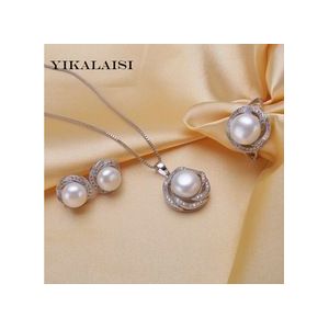 Yikalaisi Natuurlijke Zoetwater Parel Hanger Ketting/Oorbellen Sieraden Set Voor Vrouwen 925 Sterling Zilveren Sieraden Bruiloft