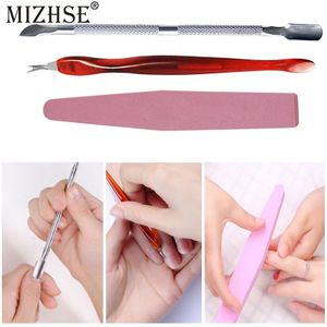Mizhse 3Pcs Manicure Gereedschap Kits Nail Art File Cuticle Pushers Dode Huid Vork Trimmer Peeling Mes Cuticle Remover Manicure set