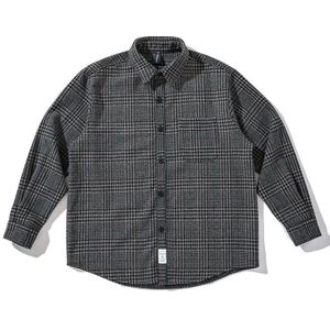 Dikke Wollen Shirt Heren Kleding Japanse Streetwear Revers Lange Mouwen Casual Plaid Top Harajuku Jassen Mannelijke