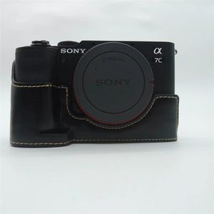 Camera Tas Pu Lederen Half Body Set Cover Voor Sony A7C Alpha 7C ILCE-7C Bottom Case Met Batterij Opening