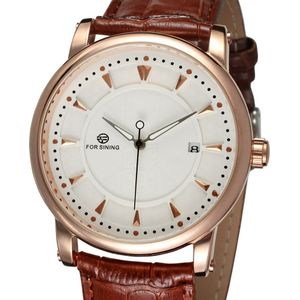 FORSINING casual mannen en vrouwen waterdichte horloges met kalender leather horloges automatische mechanische horloges