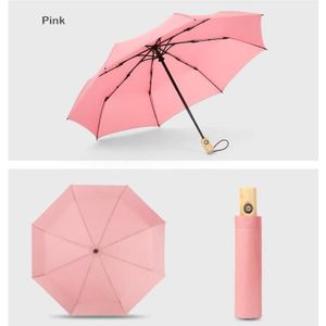 Grote Automatische Paraplu Winddicht Houten Handvat Paraplu Volwassen Tri-Fold Paraplu Regen Mannen Vrouwen Kids Paraplu