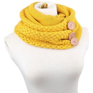 Winter Warm Knit Infinity Sjaal Luxe Vrouwen Effen Kleur Gehaakte Patroon Basic Chunky Grote Knop Gebreide Snood Ring Sjaal