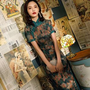 100% Echte Zijde Jurk Vrouwen Lange Cheongsam Chinese Traditionele Qipao Lente Zomer Kostuum Groen Maat S Tot 4XL