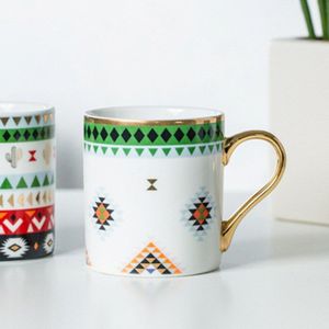 Luxe Gouden Totems Mozaïek Geometrische Flamingo Keramische Mok Koffie Kopje Koffie Goud Ontbijt Melk Water Cup Paar Creatieve