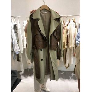 Lanmrem Korea Stijl 2022 Herfst Temperament Double Breasted Medium Lange Windbreaker Jas + Vest Tweedelige Set Vrouwelijke 2C2122