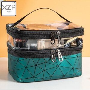 XZP Vrouwen Dubbele Laag Cosmetische Bag PU Make up Organizer Tassen Reizen Waterdichte Toilettas Opslag Pouch Makeup Cases Box