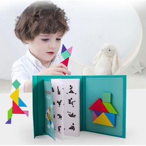 Tangram Spel Puzzel Reizen Games Jigsaw Kleurrijke Boek Vorm Educatief Speelgoed Voor Baby Peuters Kids